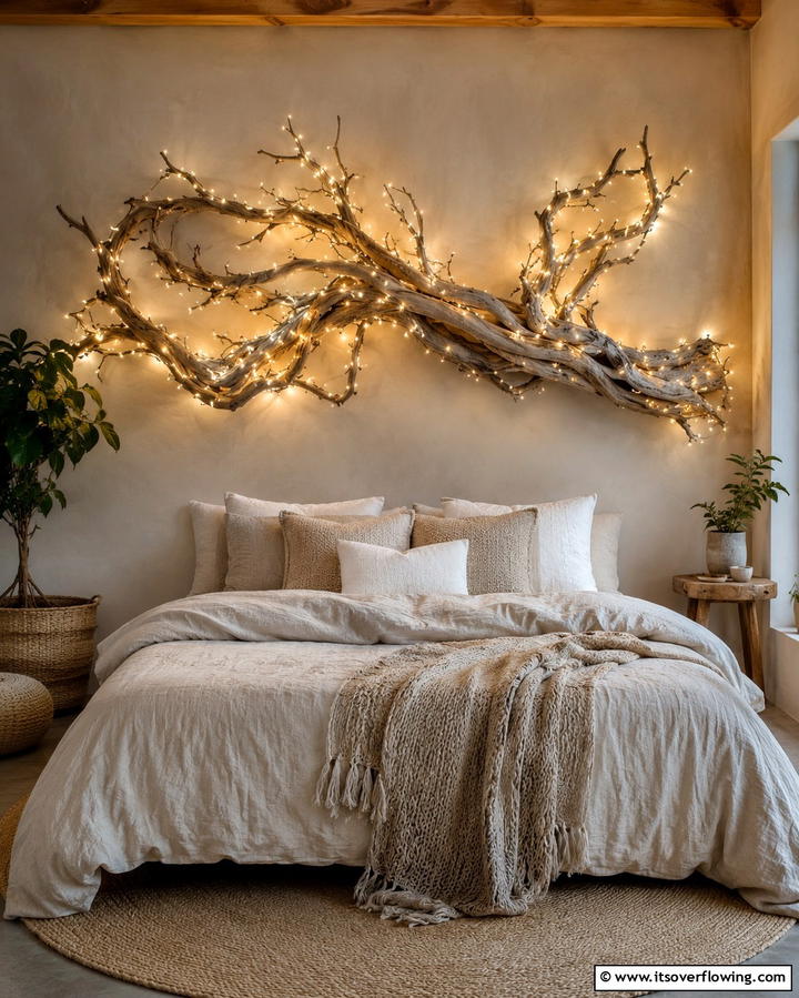 String Lights Display - 25 No Headboard Ideas for a Modern and Minimalist Bedroom