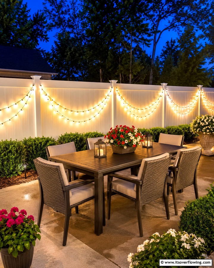 String Lights Draped Along the Fence - 25 Fence Lighting Ideas to Illuminate Your Outdoor Space