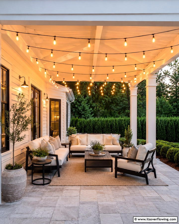 String Lights for Ambiance - 30 Farmhouse Patio Ideas for Rustic Outdoor Relaxation