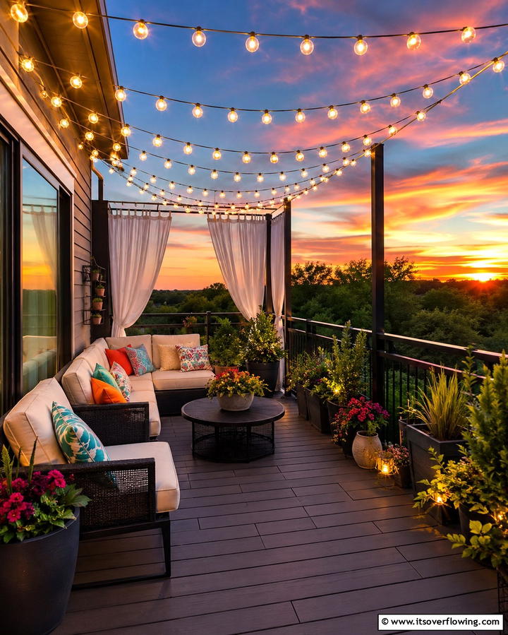 String Lights for Ambiance - 25 Balcony Deck Ideas- Transform Your Outdoor Space