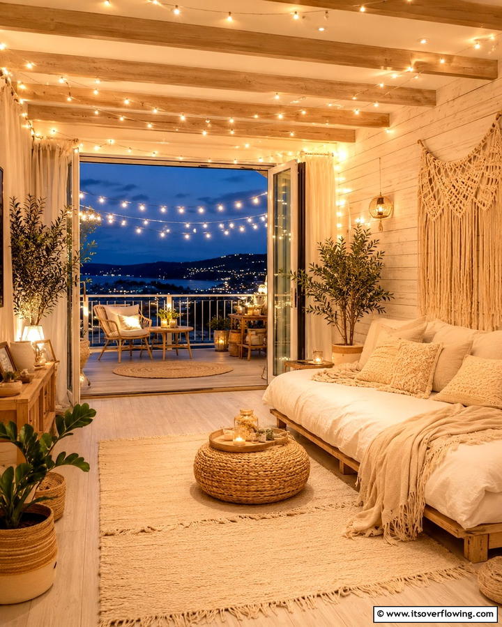 String Lights for Ambiance - 25 French Balcony Ideas to Add Elegance to Your Home
