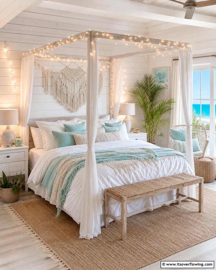 String Lights for Ambient Glow - 20 Boho Beach Bedroom Ideas for a Relaxing Retreat