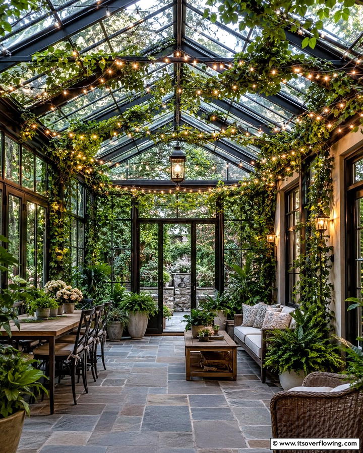 String Lights for Ambient Illumination - 25 Greenhouse Decor Ideas for Plant Lovers