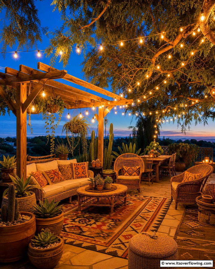 String Lights for Ethereal Ambiance - 25 Cozy Boho Patio Ideas for Relaxing Outdoor Spaces