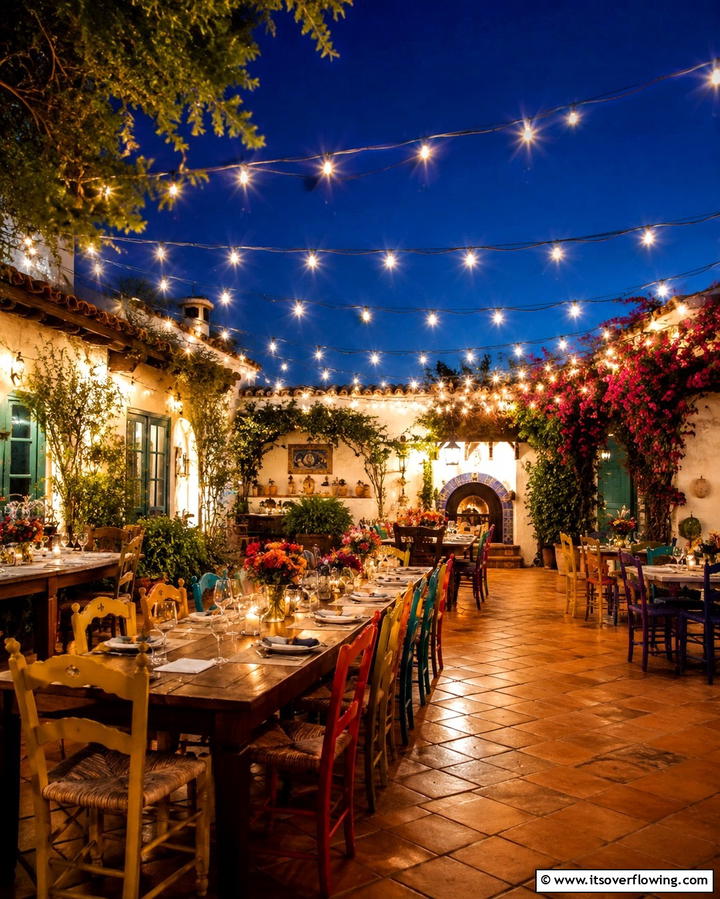 String Lights for Evening Ambiance - 25 Spanish Style Patio Ideas for Outdoor Living