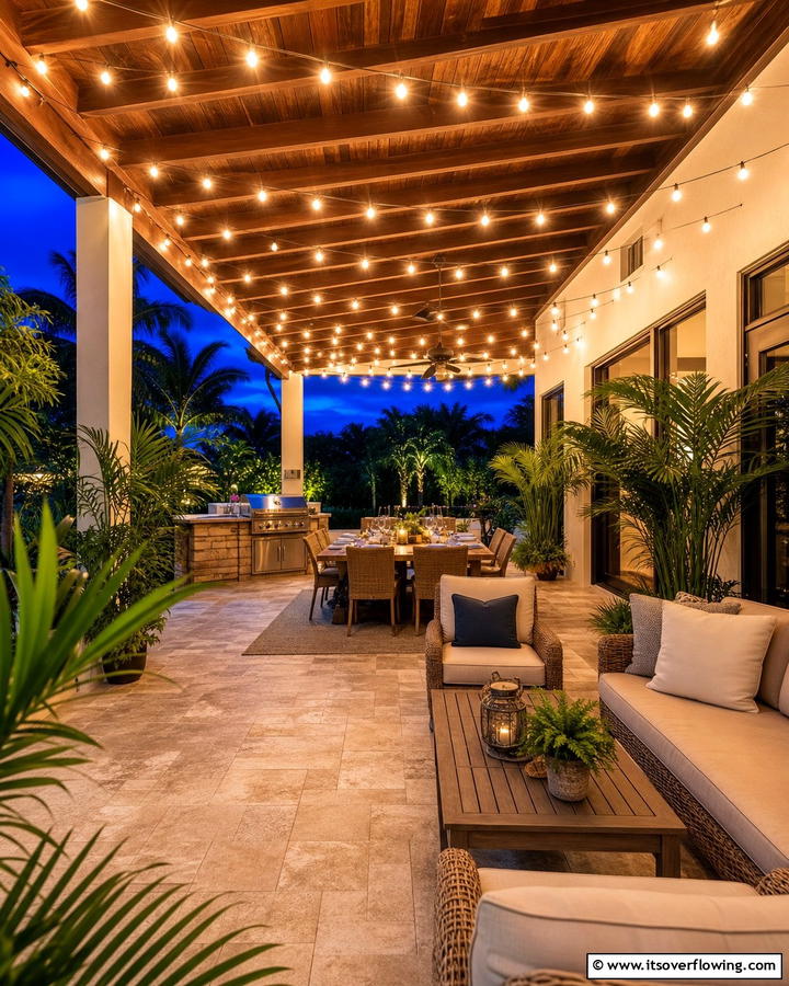 String Lights for Evening Charm - 20 Lanai Porch Ideas- Tropical Outdoor Living