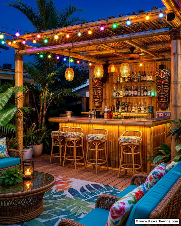 String Lights for Subtle Illumination - 20 Tiki Bar Ideas for a Tropical Backyard Oasis