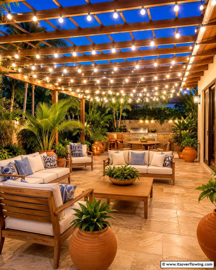 String Lights for Tropical Evenings - 25 Tropical Patio Ideas for a Relaxing Outdoor Oasis
