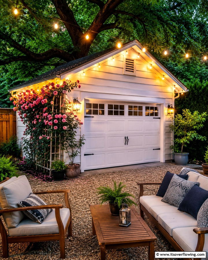 String Lights for a Casual and Festive Touch - 25 Exterior Garage Lighting Ideas to Illuminate Your Home