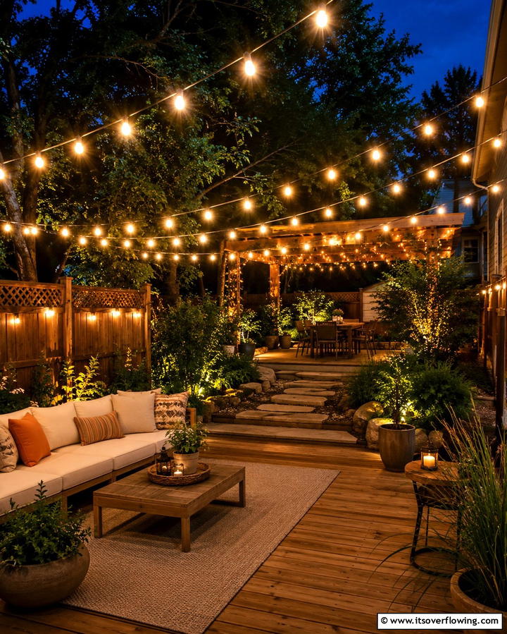 String Lights for a Cozy Atmosphere - 25 Backyard Lighting Ideas to Illuminate Your Outdoor Space