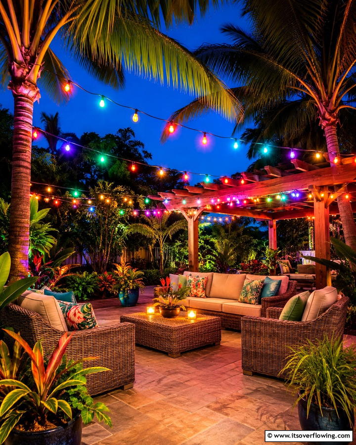 String Lights for a Magical Glow - 20 Tropical Backyard Ideas for a Lush Oasis