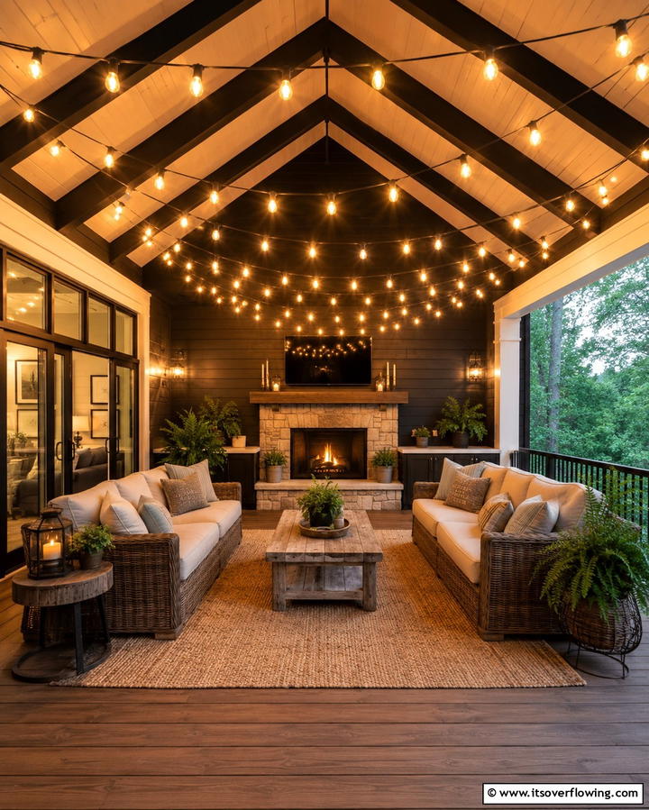 String Lights for a Magical Touch - 25 Three Season Porch Ideas for Year-Round Enjoyment