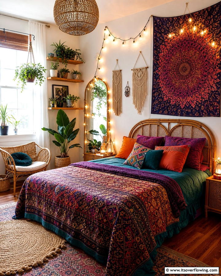 String Lights for a Soft Glow - 25 Colorful Boho Bedroom Ideas for a Cozy Retreat