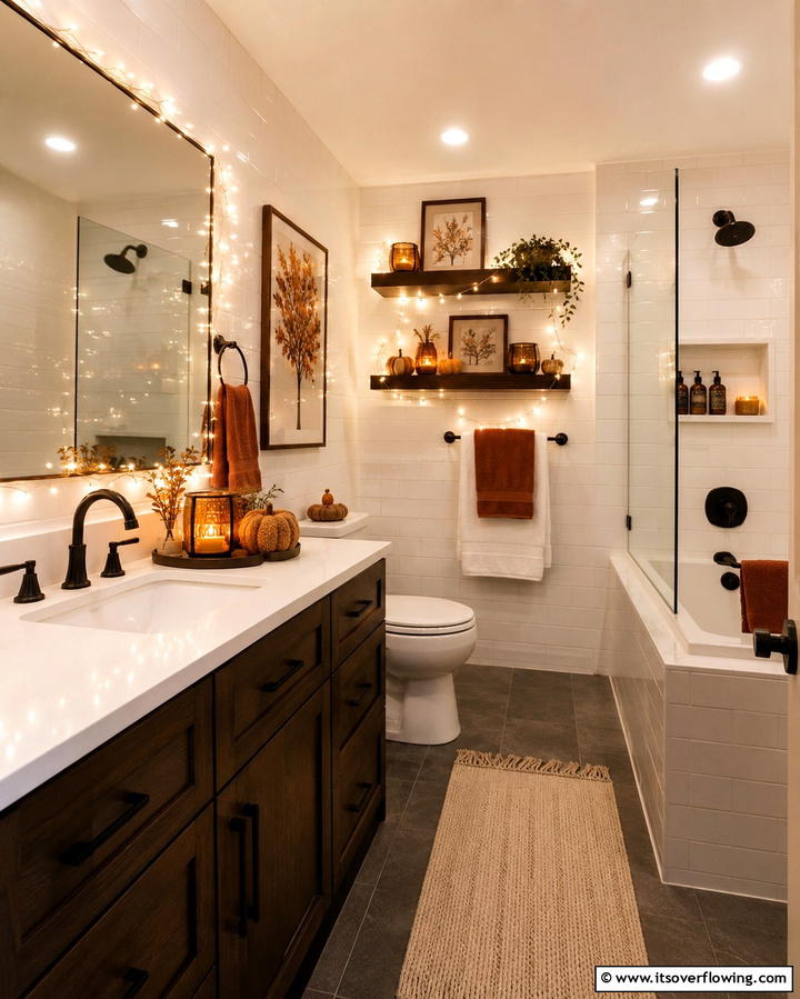 String Lights for a Warm Glow - 25 Fall Bathroom Decor Ideas for a Seasonal and Stylish Update