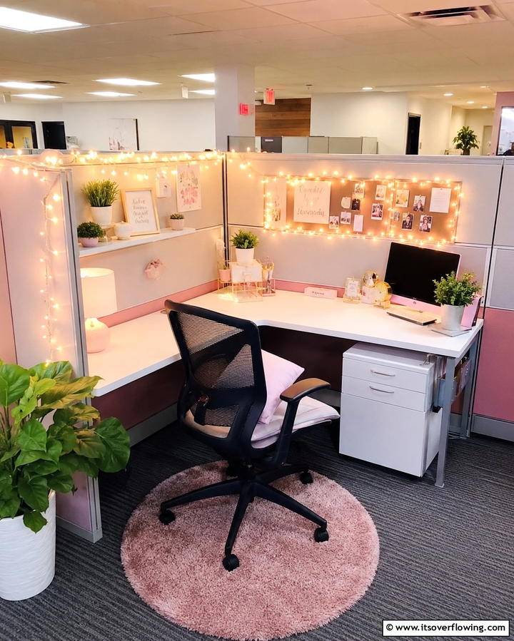String Lights or Fairy Lights - 25 Cubicle Decor Ideas to Personalize Your Workspace