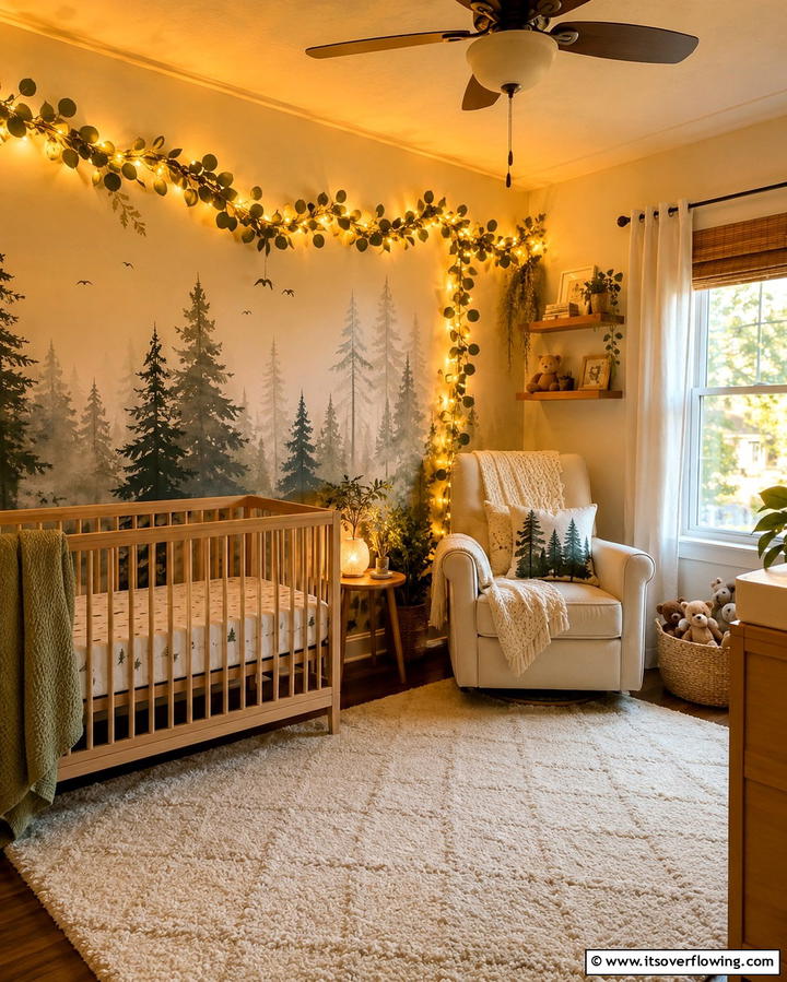 String Lights with Leaves - 25 Rustic Nursery Ideas for a Cozy Baby Room