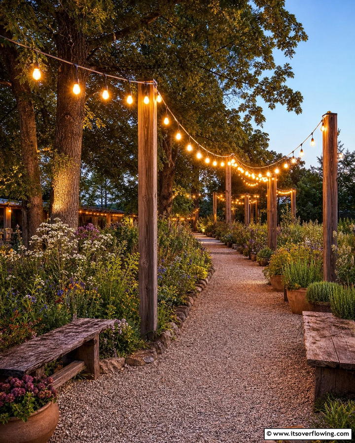 String Lights - 20 Pathway Lighting Ideas to Illuminate Your Garden