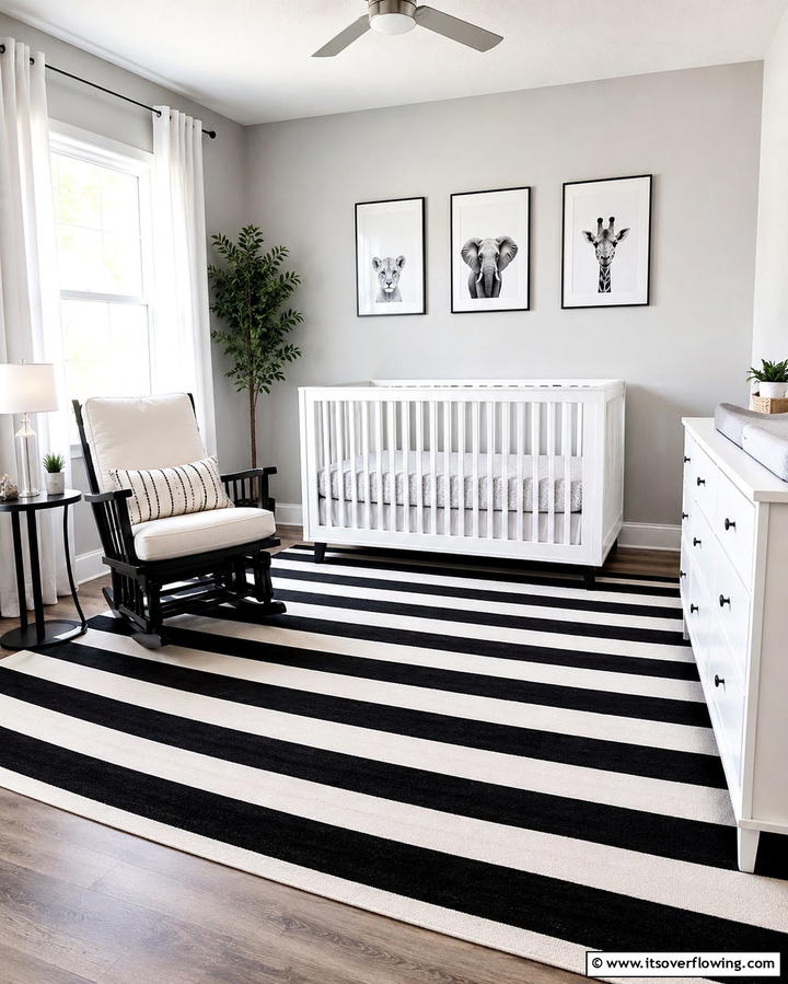 Striped Area Rug - 30 Chic Black & White Nursery Ideas for Modern Baby Rooms