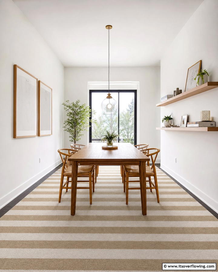 Striped Carpets for a Spacious Effect - 20 Cozy Carpeted Dining Room Ideas for Comfort