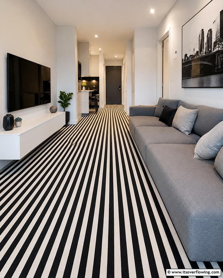 Striped Carpets to Elongate the Room - 25 Living Room Carpet Ideas for Cozy Comfort