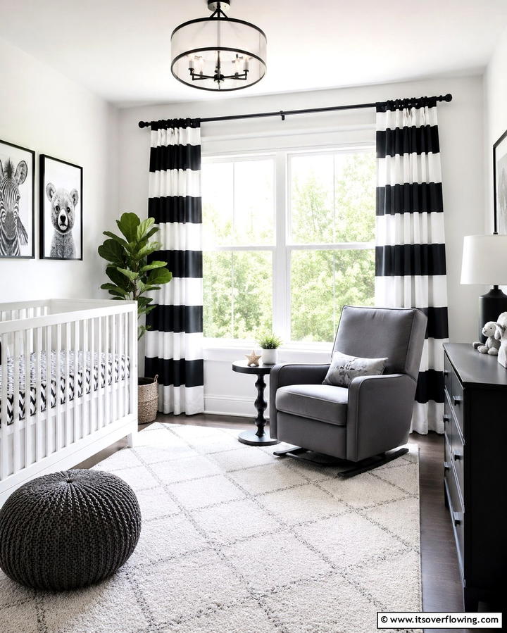 Striped Curtains - 30 Chic Black & White Nursery Ideas for Modern Baby Rooms