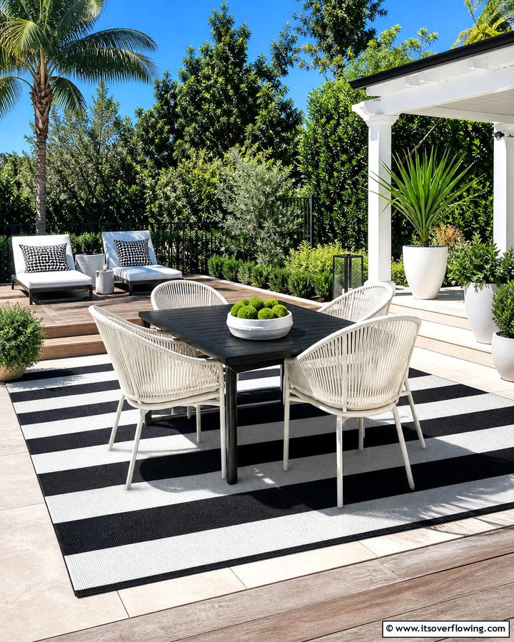 Striped Outdoor Rugs - 25 Black and White Patio Ideas for a Timeless Look