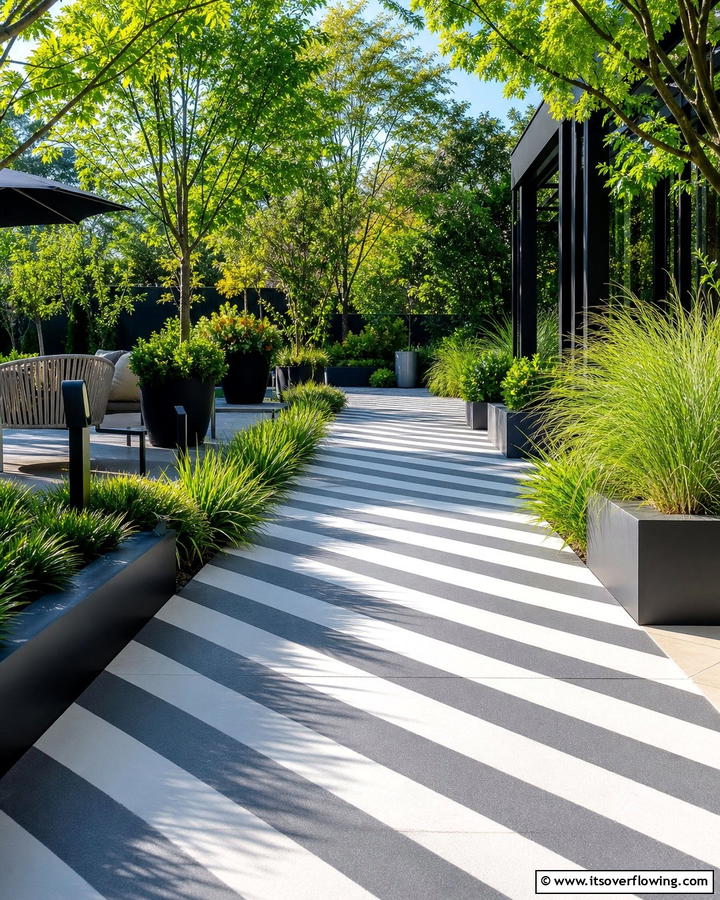 Striped Patterns for a Sleek Look - 20 Concrete Walkway Painting Ideas for a Unique Path