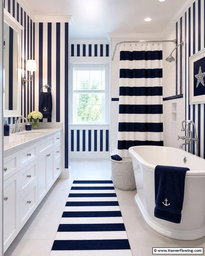 Striped Patterns - 20 Nautical Bathroom Ideas for a Coastal Vibe