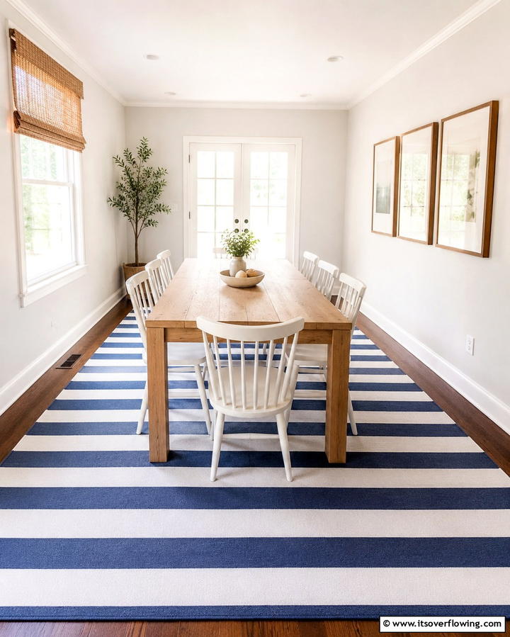 Striped Rugs to Create Visual Length - 30 Dining Room Rug Ideas to Anchor Your Table Setting