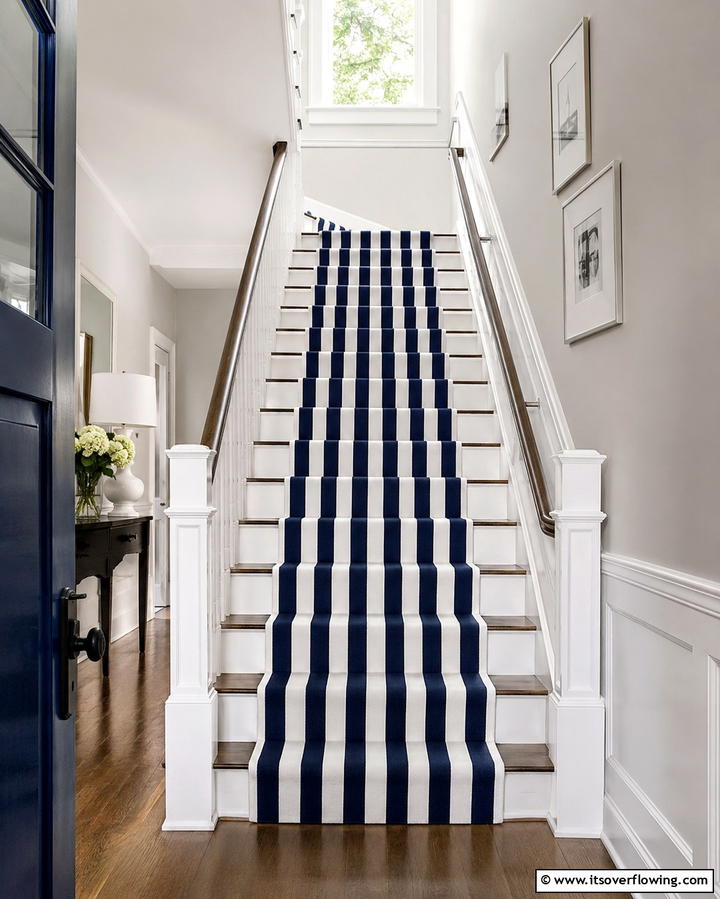 Striped Runners for a Lengthening Effect - 25 Stair Runner Ideas for Safety and Style in Your Home