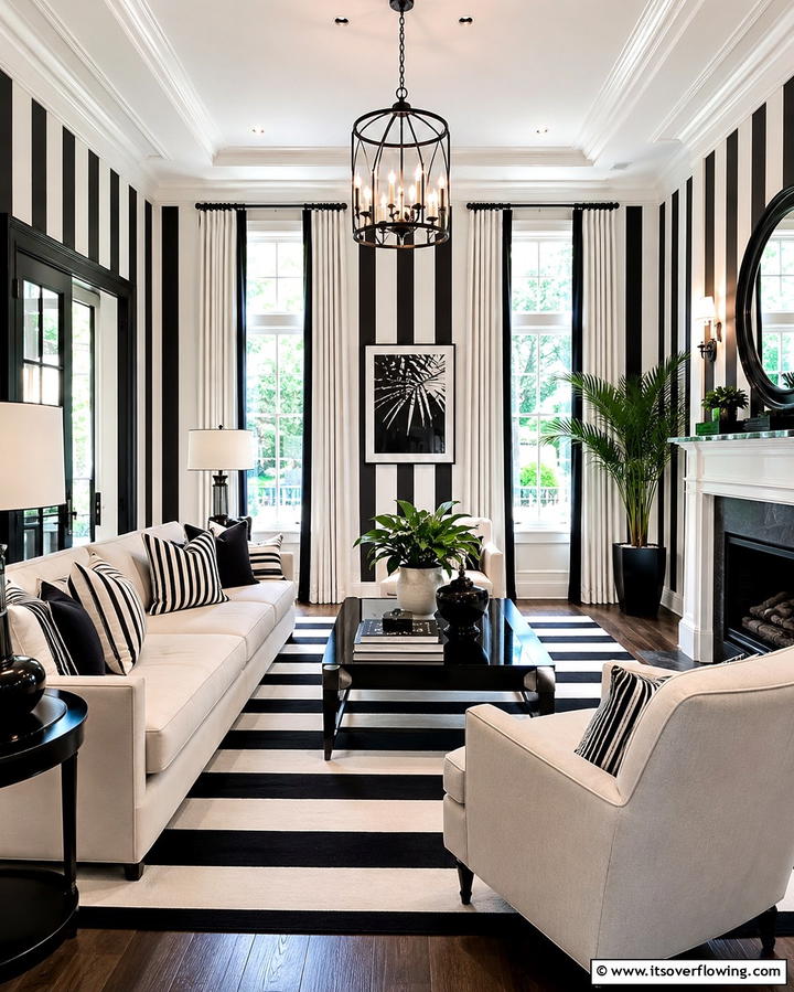 Striped Sophistication - 25 Black and White Living Room Ideas for a Classic Look