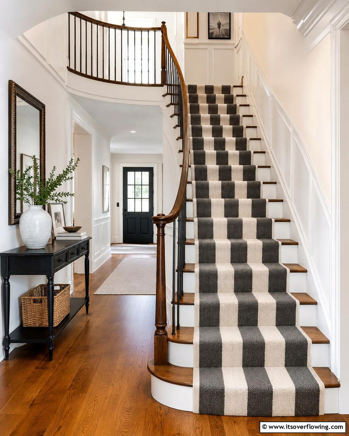 Stripes for a Timeless Look - 25 Stair Runner Ideas for Safety and Style in Your Home