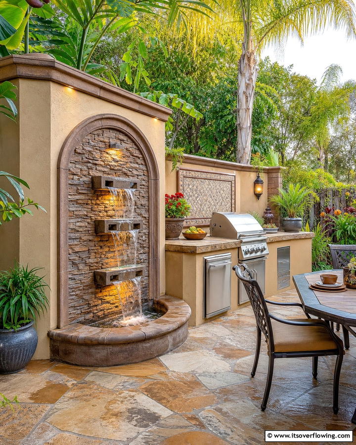 Stucco Kitchen with Water Features - 20 Stucco Outdoor Kitchen Ideas for Stylish Cooking