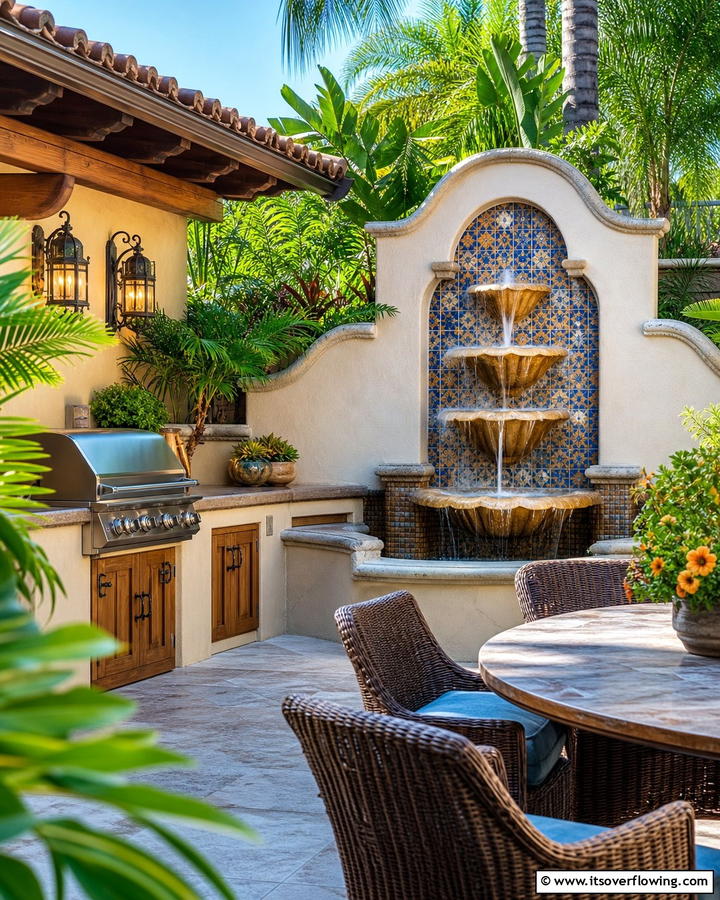 Stucco Kitchen with a Water Feature - 20 Stucco Outdoor Kitchen Ideas for Stylish Cooking