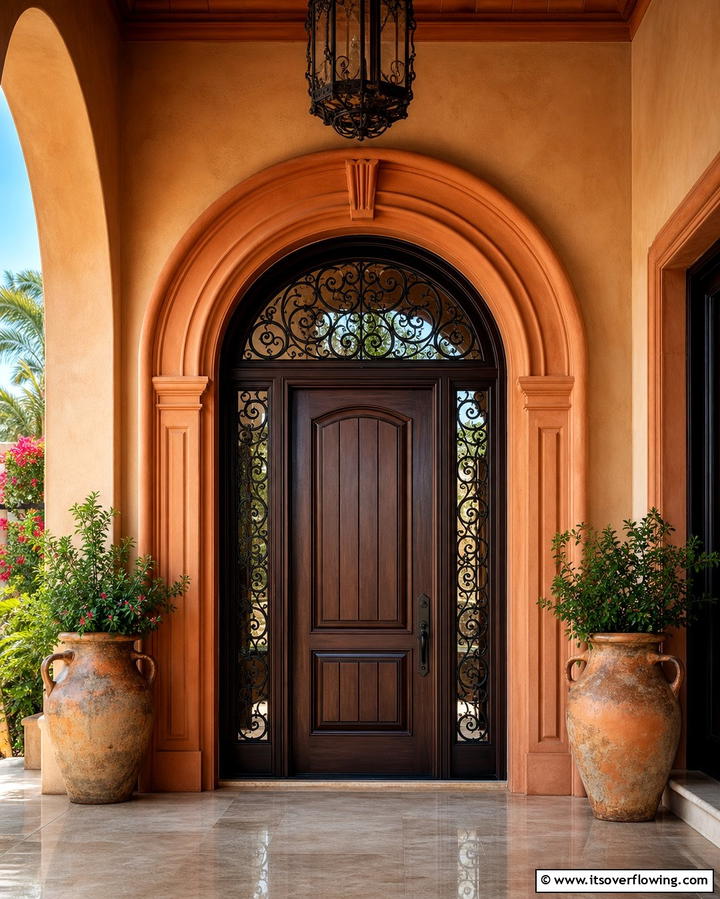 Stucco and Iron Door Frames - 25 Mediterranean Front Door Ideas for a Warm Welcome
