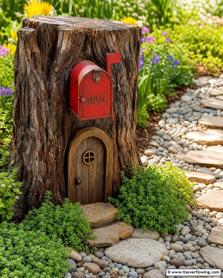 Stump with Fairy Mailbox - 25 Tree Stump Fairy Garden Ideas for Enchanting Spaces
