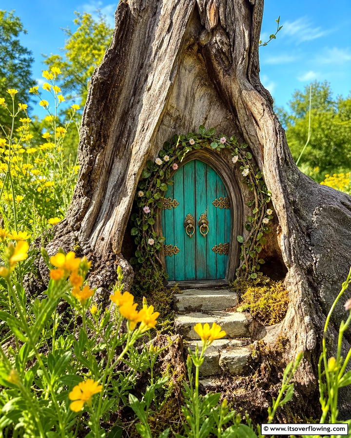 Stump with Hidden Fairy DoorExact - 25 Tree Stump Fairy Garden Ideas for Enchanting Spaces