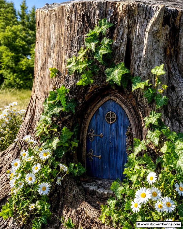 Stump with Hidden Fairy DoorOne - 25 Tree Stump Fairy Garden Ideas for Enchanting Spaces