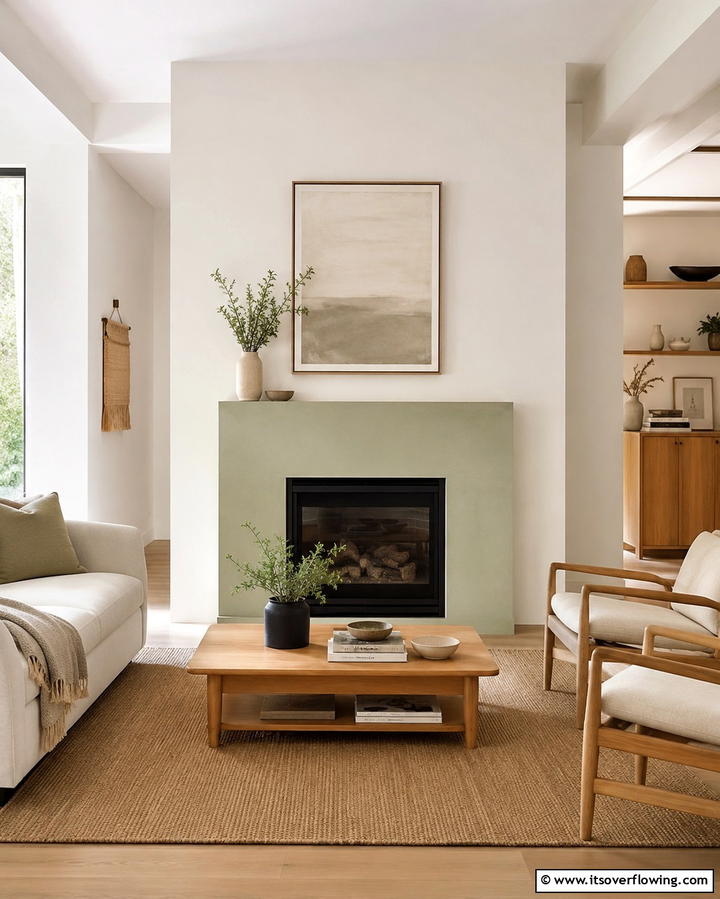 Stunning Sage Toned Fireplace - 25 Green Fireplace Ideas for a Cozy and Eco-Friendly Home