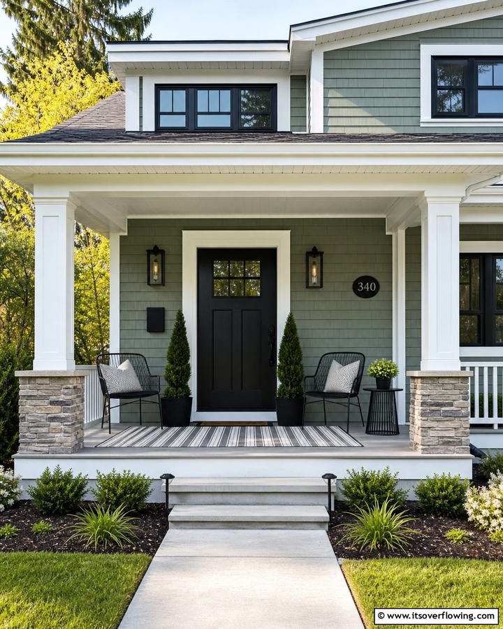 Styling with Black Outdoor Furniture - 20 Sage Green House With Black Door Design Ideas