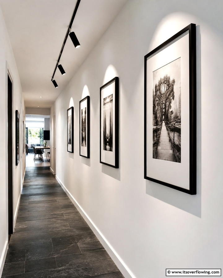 Stylish Accent Lighting - 30 Chic Black and White Hallway Ideas for Timeless Elegance