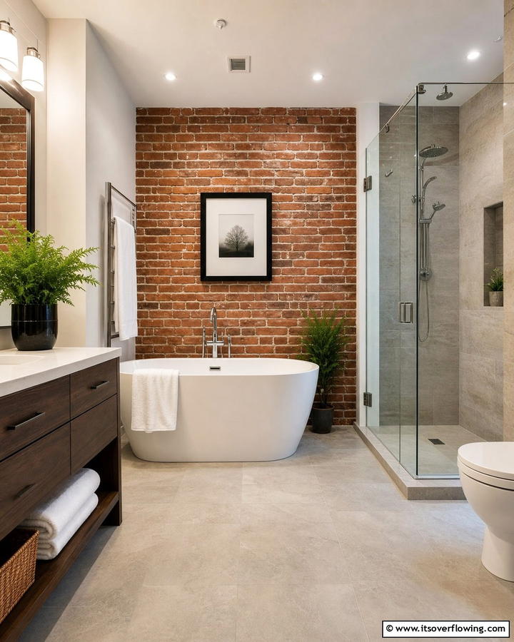 Stylish Bathroom Statement - 25 Brick Accent Wall Ideas for a Stylish Home Feature