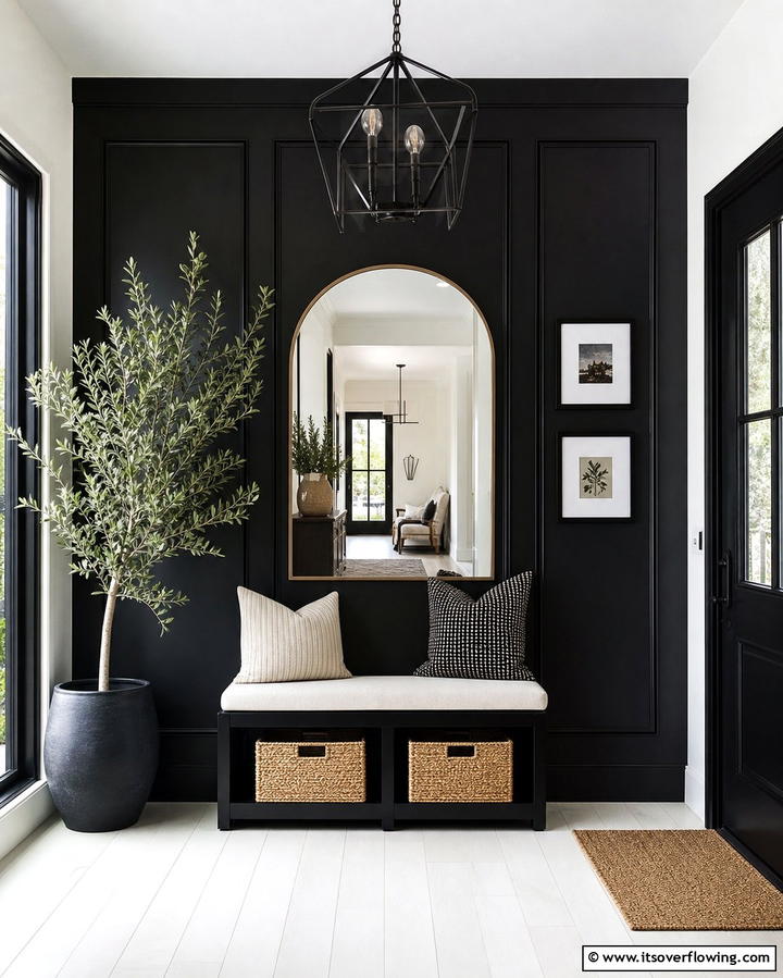 Stylish Black Entryway Welcome - 25 Black Accent Wall Ideas for a Dramatic Statement