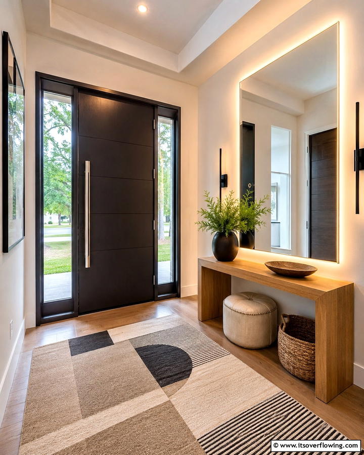 Stylish Entryway Radiance - 30 Aesthetic Room Ideas With LED Lights for Vibes