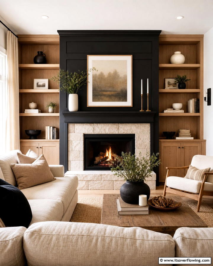Stylish Fireplace Surround - 25 Black Accent Wall Ideas for a Dramatic Statement