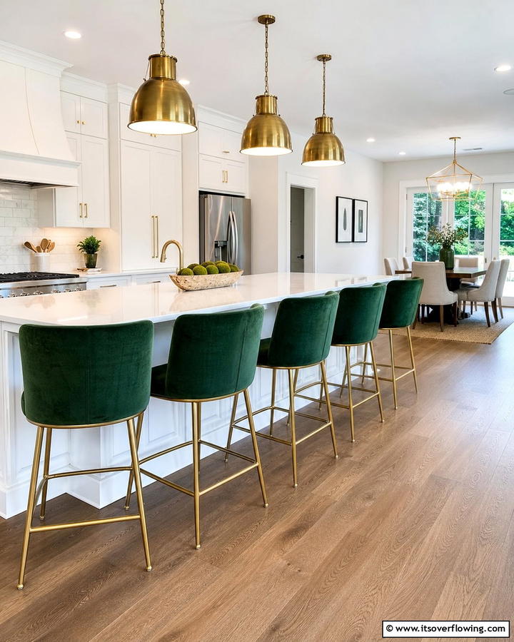 Stylish Green Bar Stools - 21 Dark Green Kitchen Ideas for Bold Cabinetry