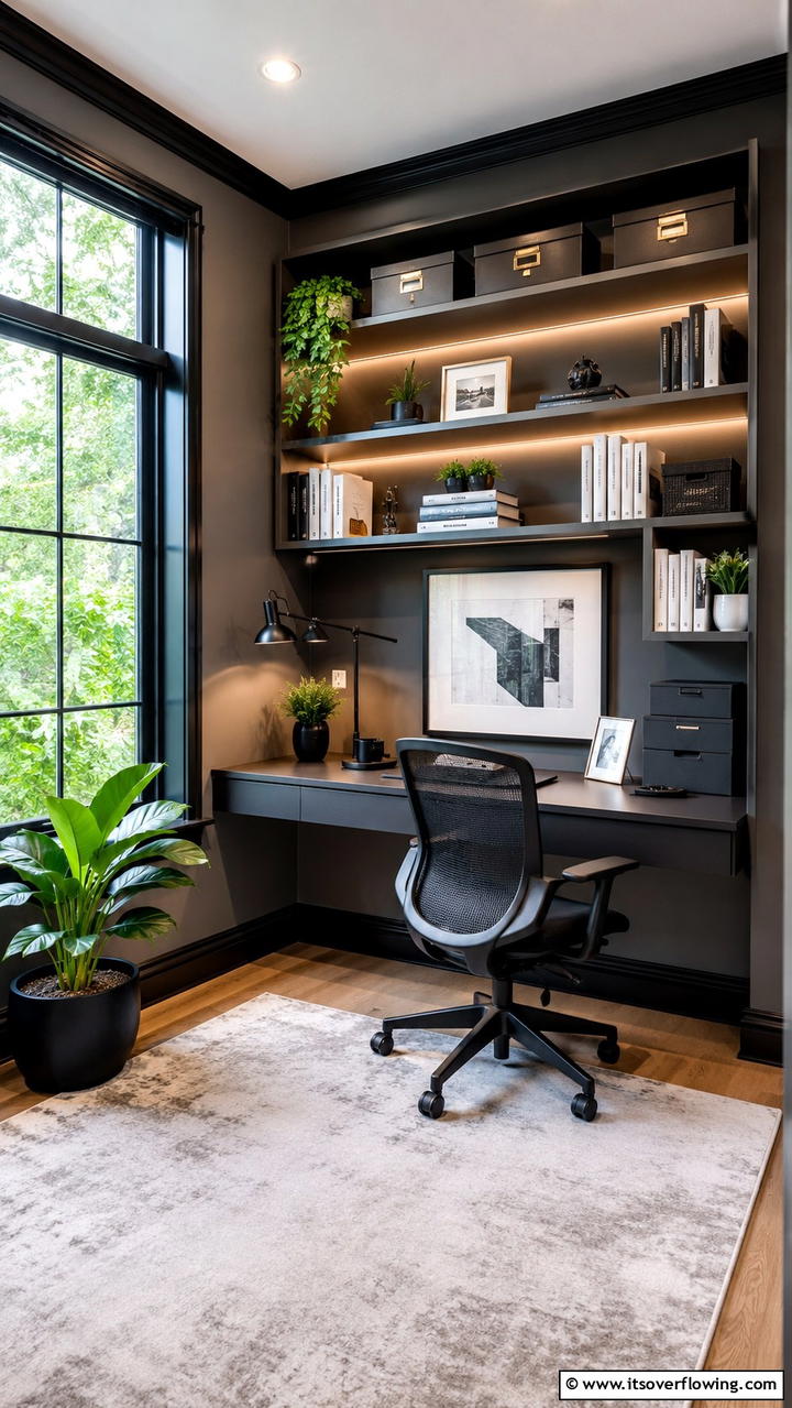 Stylish Home Office Nook - 30 Grey House With Black Trim Ideas- Bold Exterior Designs