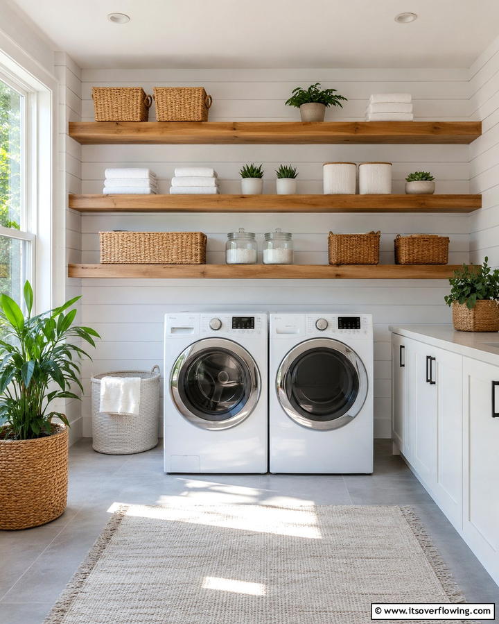 Stylish Open Shelving - 25 Modern Laundry Room Ideas for a Functional Space