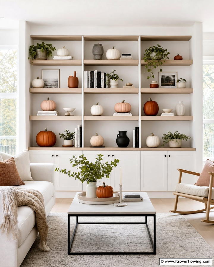 Stylish Pumpkin Shelf Arrangements - 21 Pumpkin Decor Concepts for Autumn-Inspired Home Styling