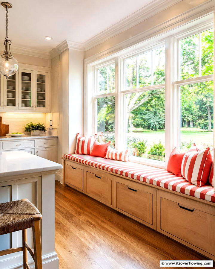 Stylish Storage Bench - 25 Kitchen Bay Window Ideas for a Bright Cooking Space